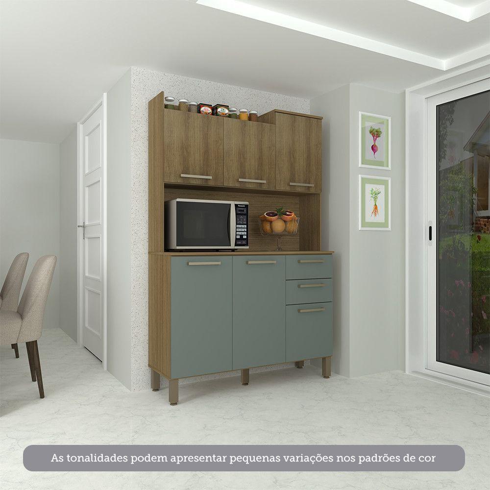 Miniatura Cozinha Compacta 6 Portas E 2 Gavetas Com Tampo Luciane Móveis Carvalho Avelã Cinza Supremo