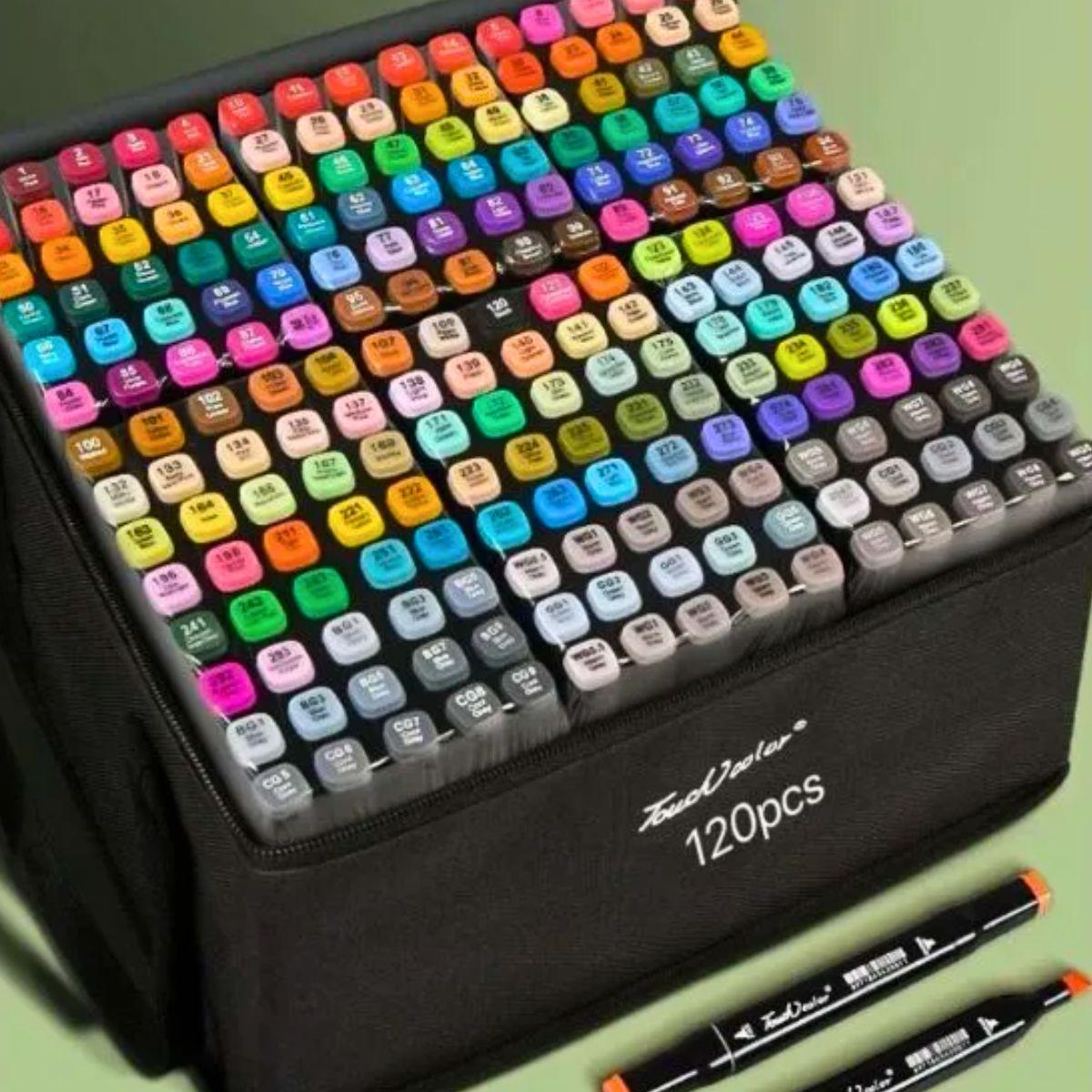 Miniatura Canetinhas Coloridas Escolar Ponta Dupla Estojo 120 Cores