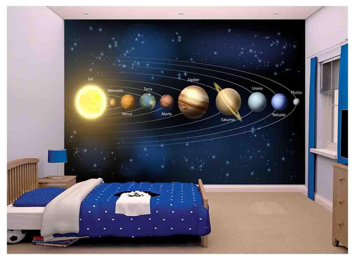 Miniatura Papel De Parede Infantil Espaço Sistema Solar  Azs83 Novo - 7908276268410 - Papel de parede - Você decora