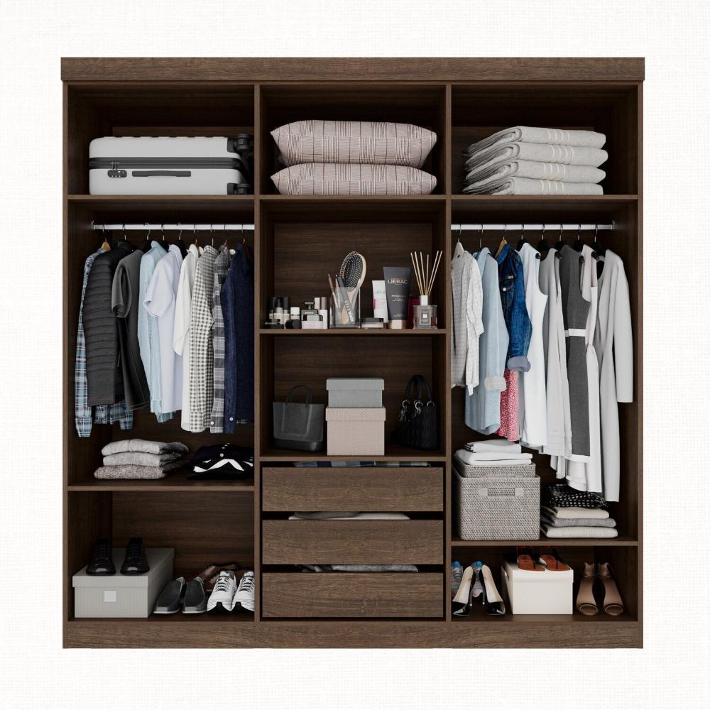 Miniatura Guarda-roupa Casal 6 Portas 3 Gavetas com Espelho Roma Espresso Móveis Imbuia/Off White