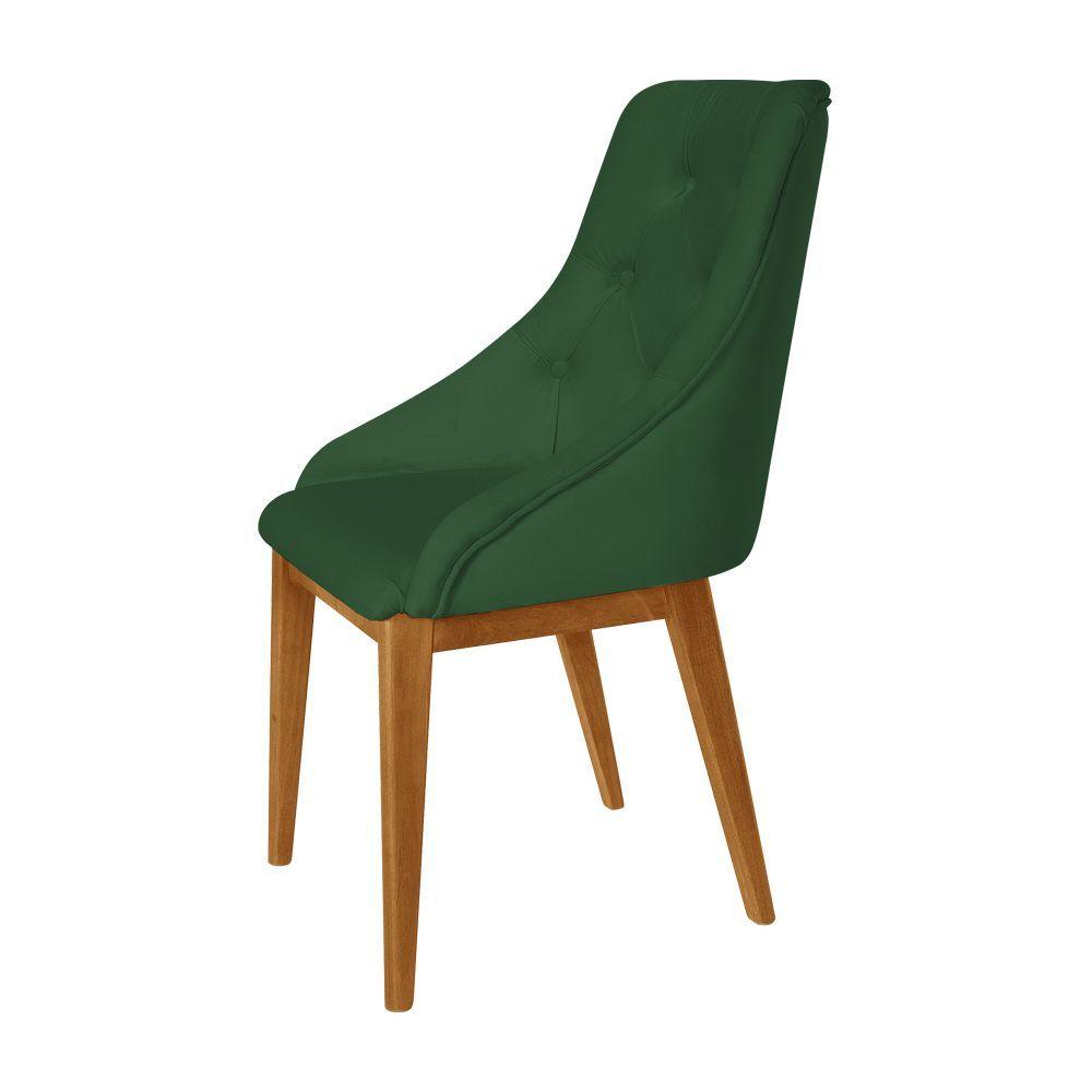 Miniatura Cadeira De Jantar Elisa Nobre Estofada Capitonê Veludo Verde Base Madeira Maciça Mel
