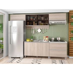 Miniatura Cozinha Completa Bartira Amazonita com 8 Portas, 1 Gaveta e 4 Prateleiras - 280cm de largura - Carvalho/Thassos Carvalho/Thassos