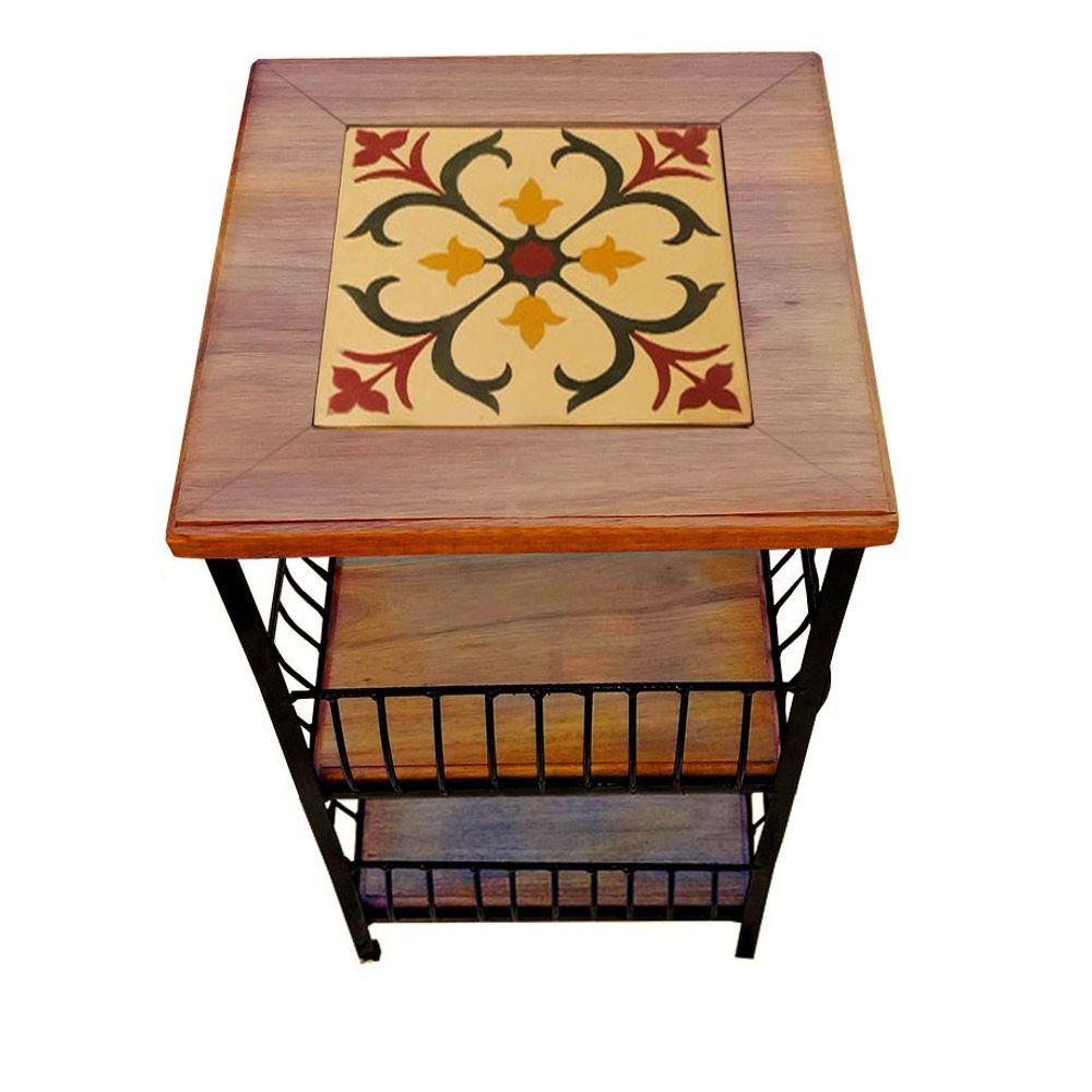 Fruteira De Ferro E Madeira 2 Andares Com Ladrilho Hidráulico Artesanal Ladrilho D1