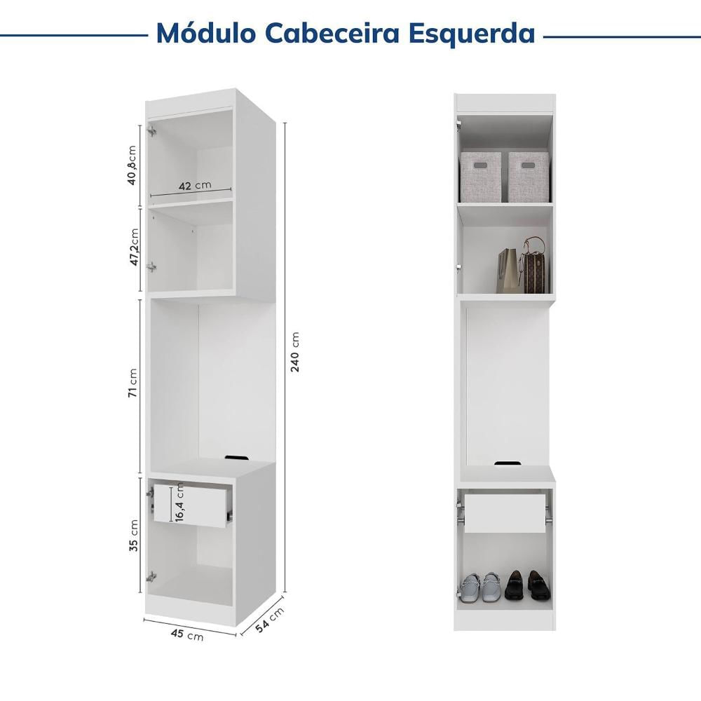 Guarda-roupa Modulado de Canto 10 Portas 6 Peças Hera Cabecasa Madeiramadeira Branco Geada/Cinza