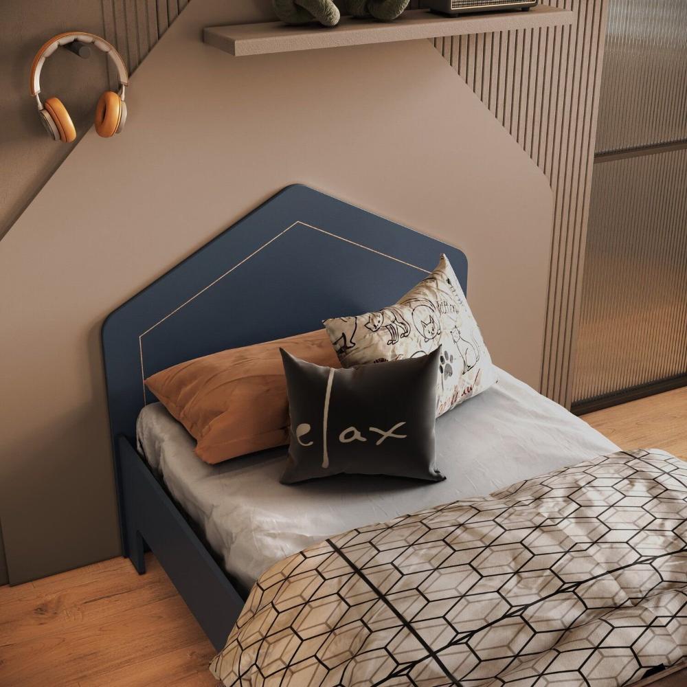 Miniatura Cama Infantil em Mdf 15cm com Cabeceira Casinha 193cm X 95cm Dylan Azul Tx/ Cru