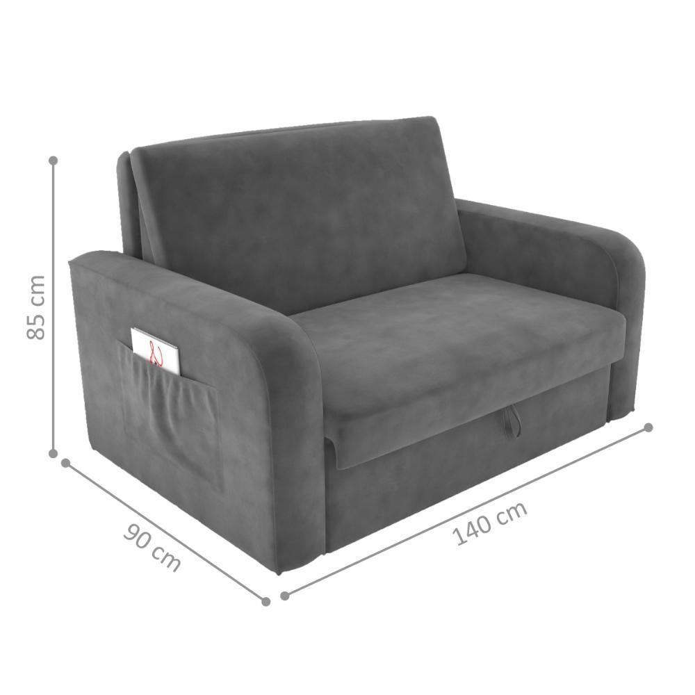 Miniatura Sofá Cama Com Baú 2 Lugares Numey Veludo Cinza