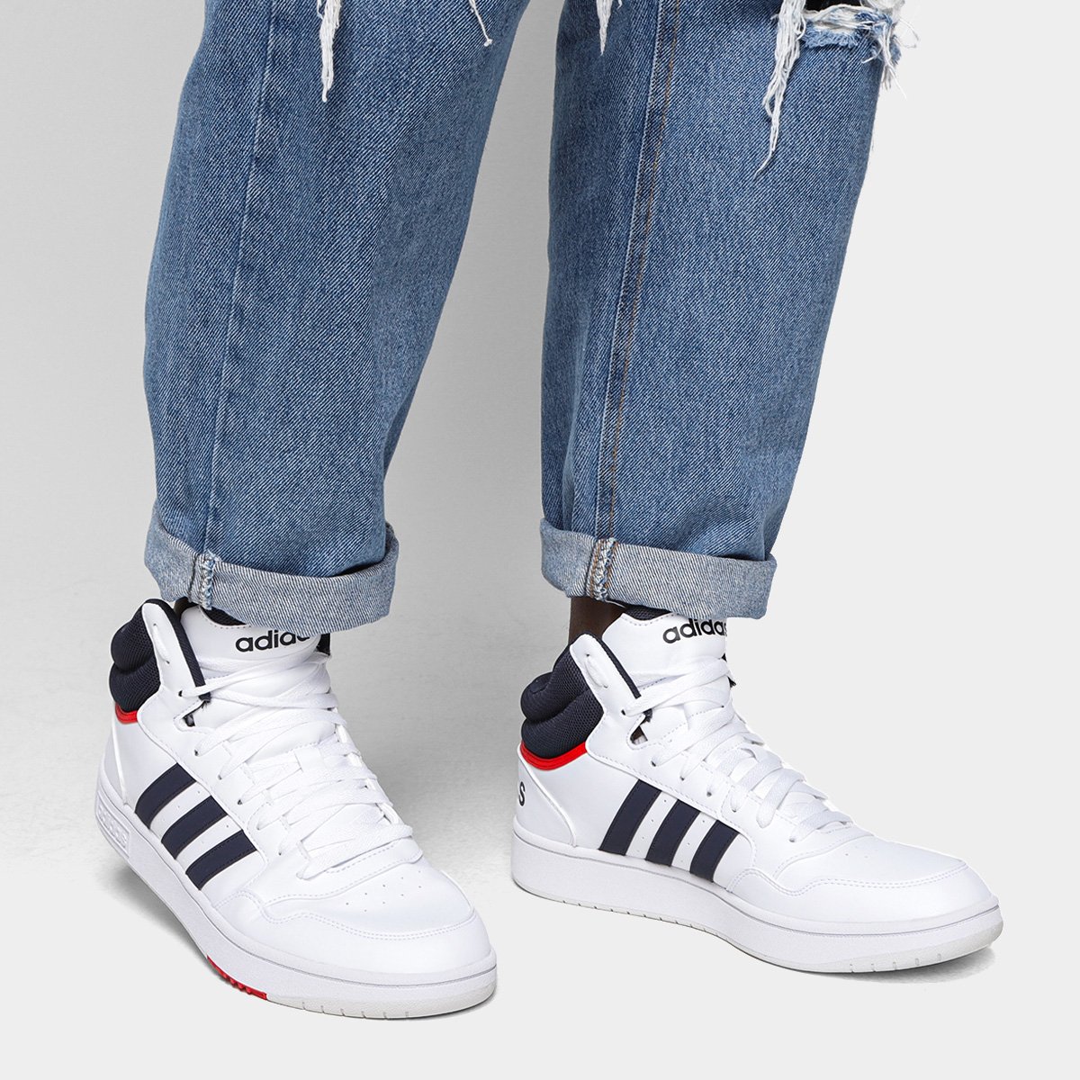 Miniatura Tênis Adidas Hoops 3.0 Mid Masculino Branco+Marinho - 35