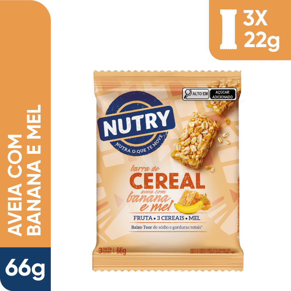 Miniatura Barra de Cereais Nutry Aveia, Banana e Mel 3 Unidades com 22g Cada