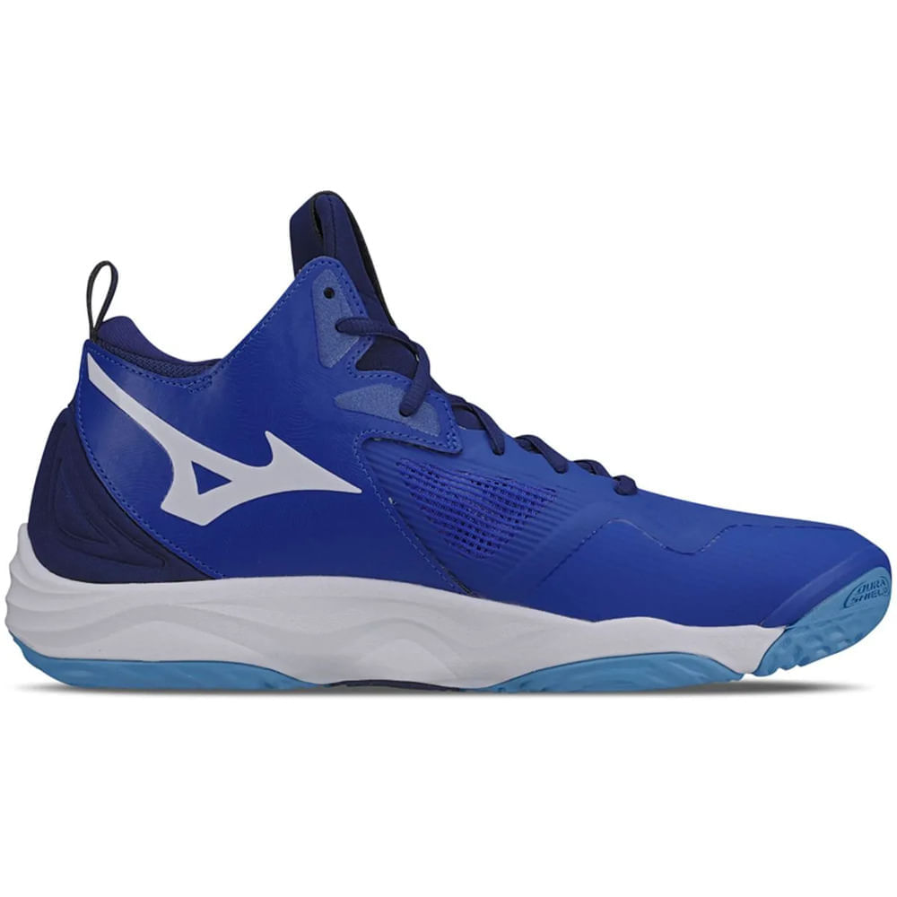 Miniatura Tênis de Vôlei Mizuno Wave Momentum 3 Mid 36 Azul