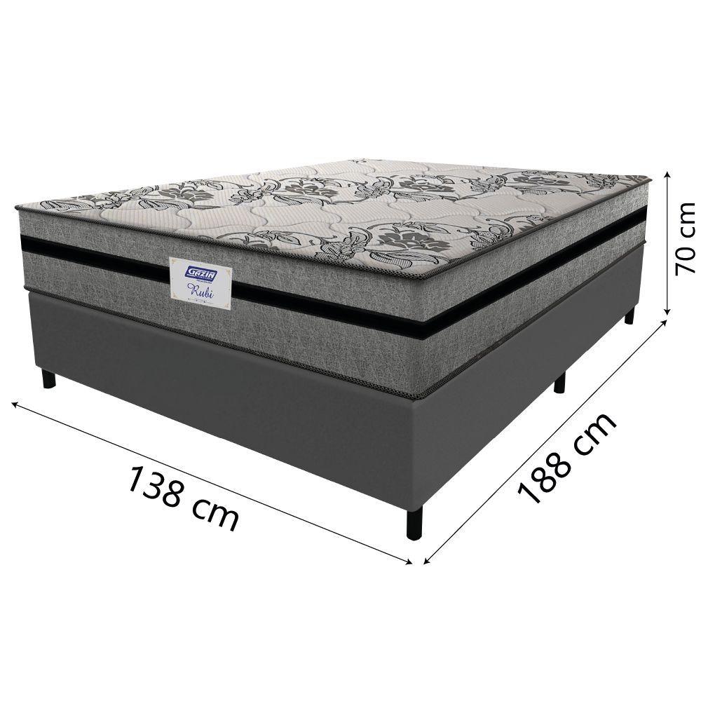 Miniatura Cama Box Casal Colchão Gazin Com Molas Ensacadas Rubi 138x188x70cm Suede Cinza/preto Cinza