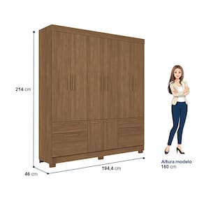 Guarda-Roupa Casal Santos Andirá Curitiba com 8 Portas, 4 Gavetas e 5 Prateleiras – 194,4cm de largura Jatoba