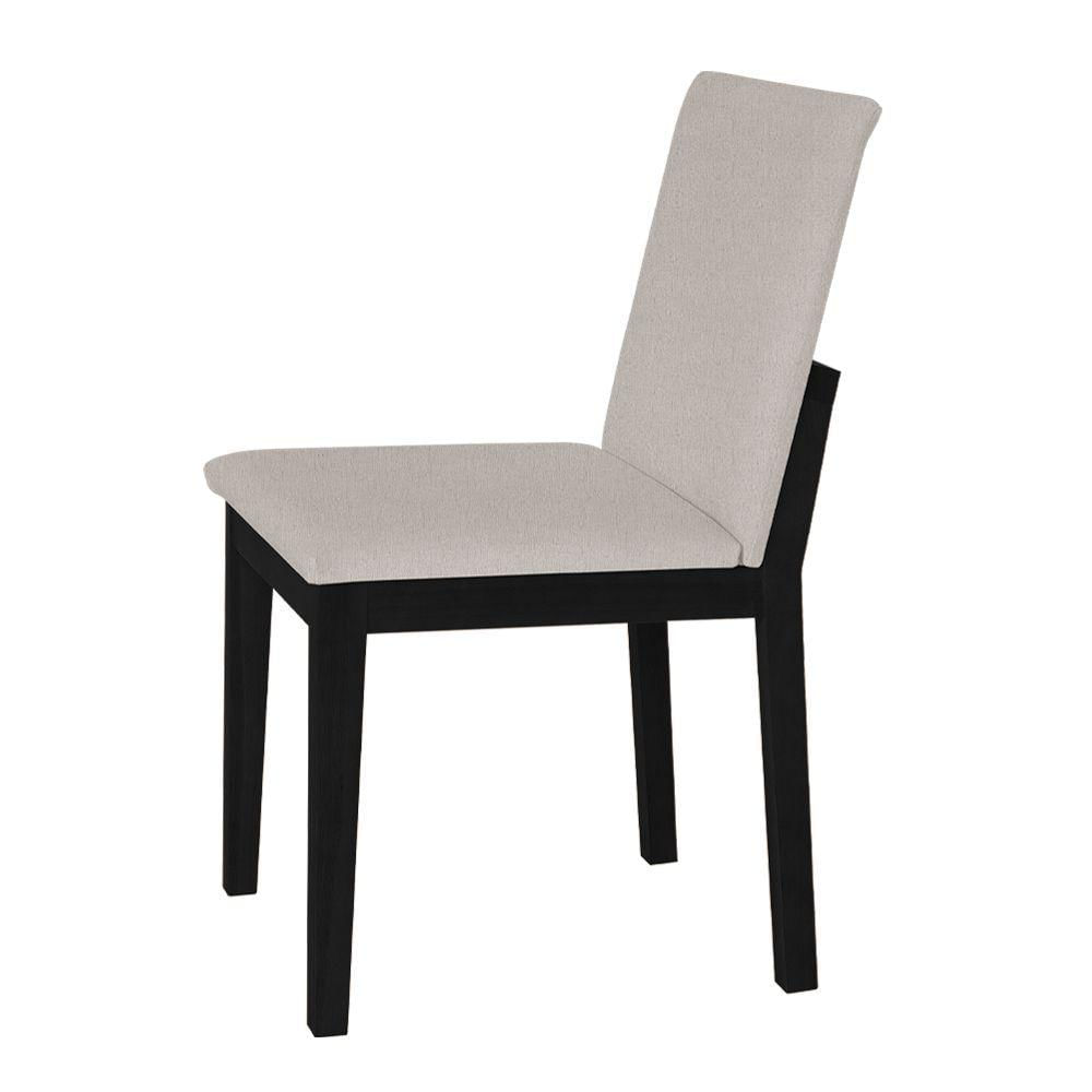 Miniatura Kit 4 Cadeiras De Jantar Pérola Estofado Liso Linho Bege Base Madeira Maciça Preto