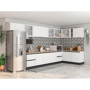 Miniatura Cozinha Completa Bartira Linea com 13 Portas e 6 Gavetas e 9 Prateleiras - 562,6cm de largura Branca