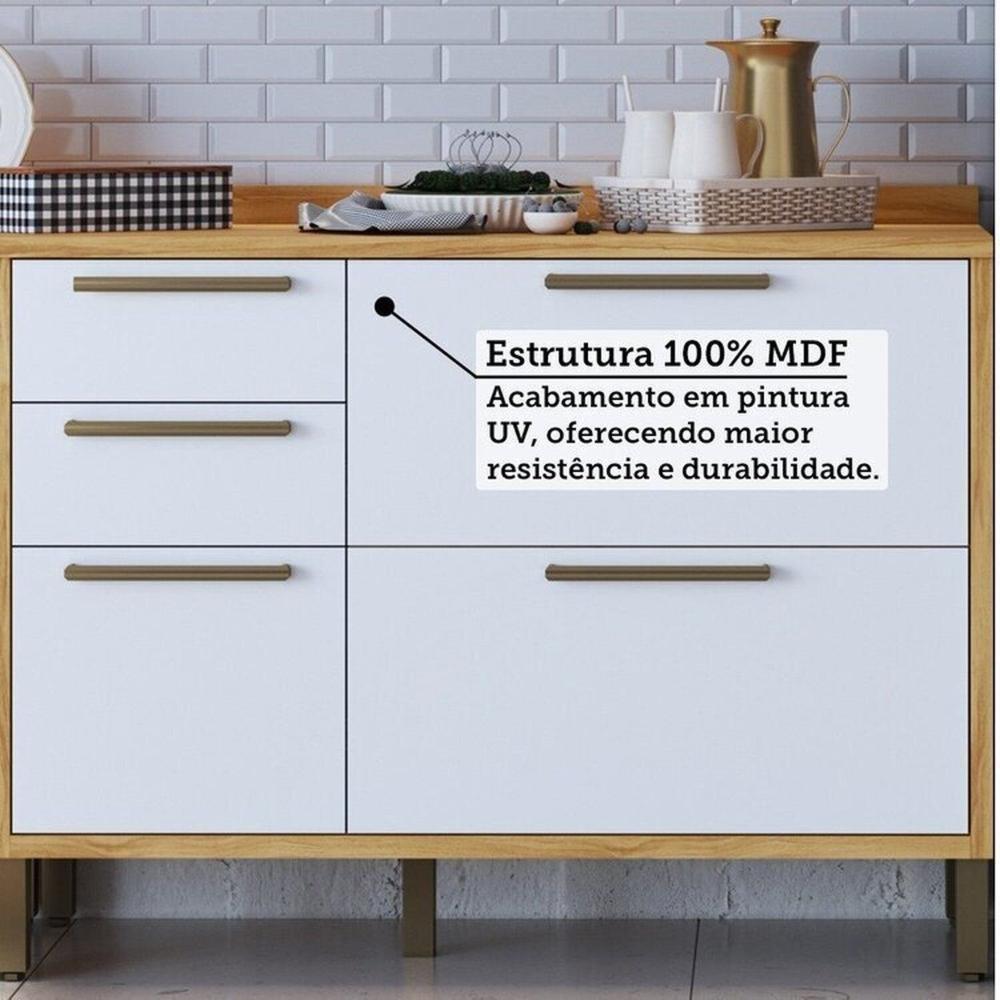 Miniatura Cozinha Modulada Completa 5 Peças 8 Portas e Vidro Reflecta 280cm 100% Mdf Vicenza Espresso Móveis Amêndoa/Branco