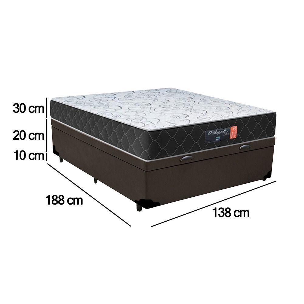 Miniatura Cama Box Baú Casal + Colchão Espuma D33 Semi Ortopédico Extra Firme Comfort Prime 60x138x188 Marrom