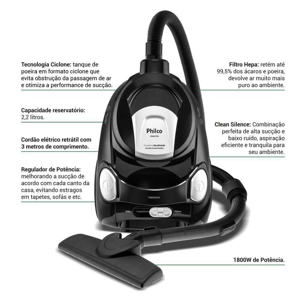 Aspirador De Pó Philco 1800W 2,2L Super Silencioso PAS70 110V