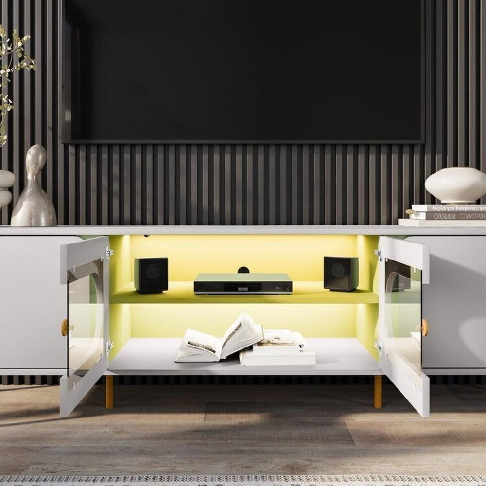 Painel Maresias e Rack Juquehy com Led Off-White/Pistache