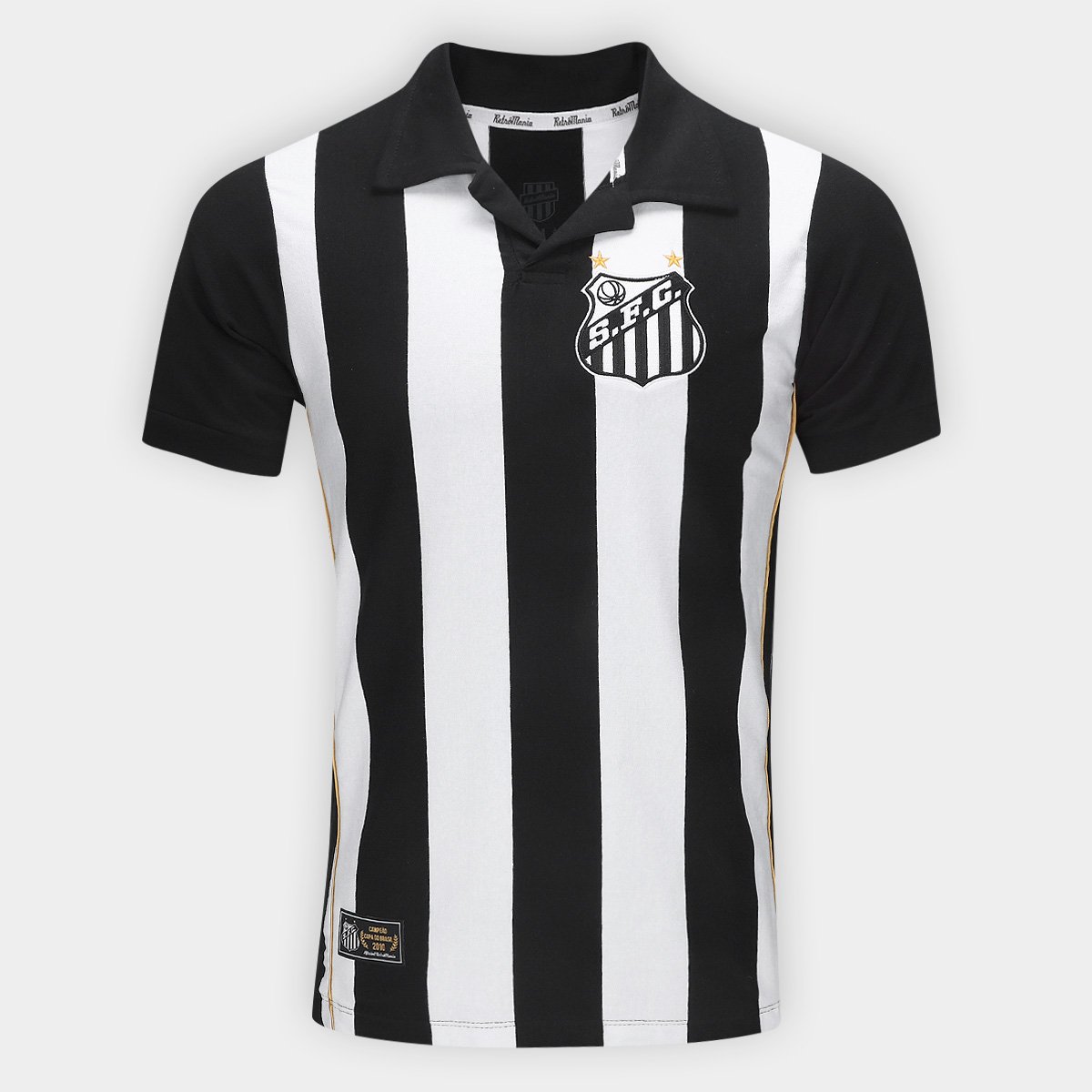 Miniatura Camisa Polo Santos 2010 Listrada Retrômania Masculina Preto+Branco - EGG