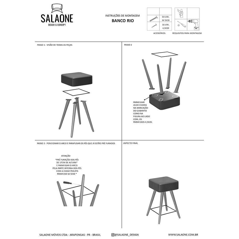 Miniatura Banco Banqueta Rio Baixa 50cm Couríssimo Preto - Salaone Preto