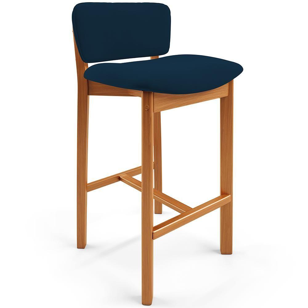 Miniatura Banqueta Alta Para Cozinha Sala De Jantar Bar Dara L02 Suede Azul Marinho - Lyam Decor