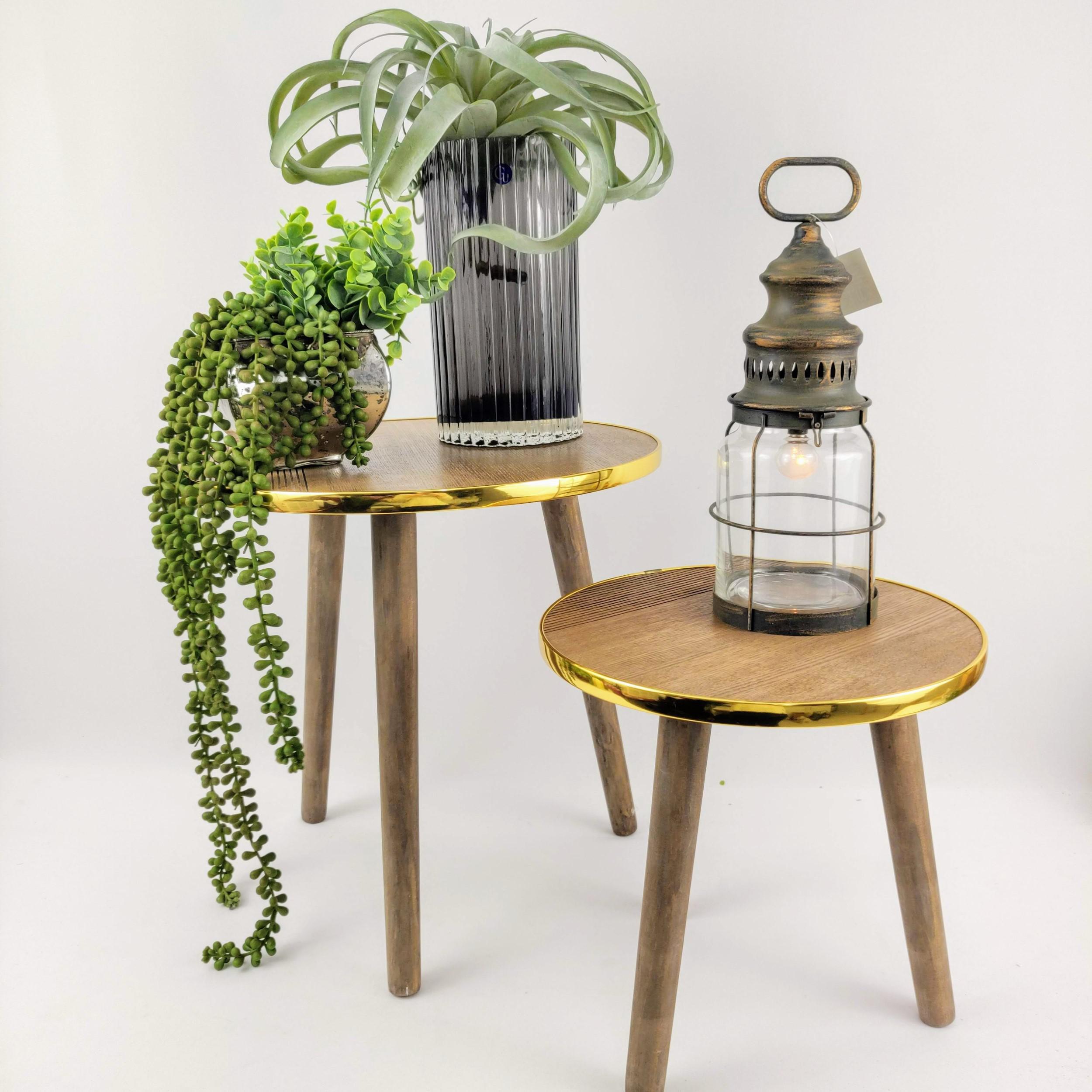 Mesa Lateral Centro Metal Madeira Dourado 40/30Cm 2 Peças