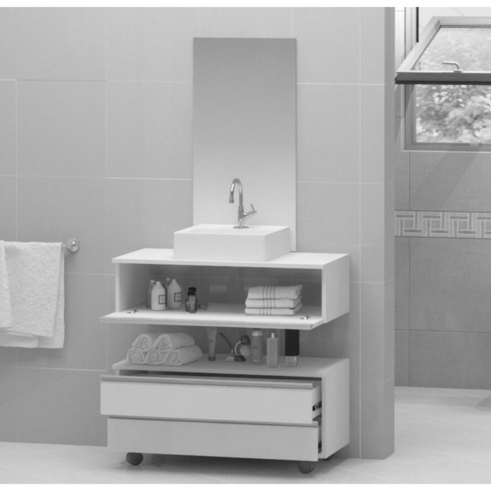 Miniatura Gabinete Banheiro Creta 60cm com Cuba e Espelho Madeirado/Cinza