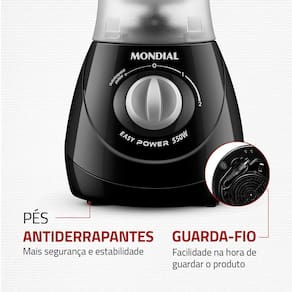 Liquidificador Mondial Power- L-550 com 2 Velocidades + Pulsar e 550W - Preto 110V