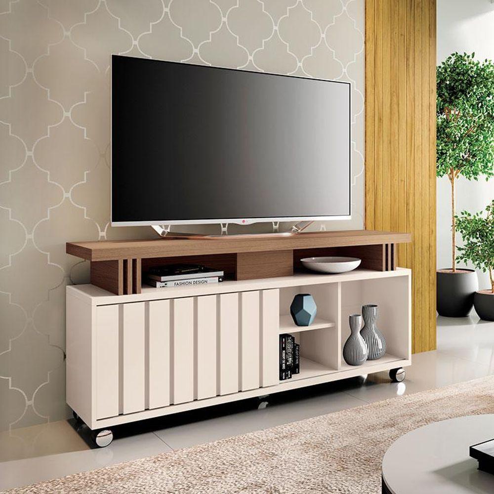 Miniatura Rack Bancada Para Sala Rivera 1.3 Off White Castanho - Hb Móveis