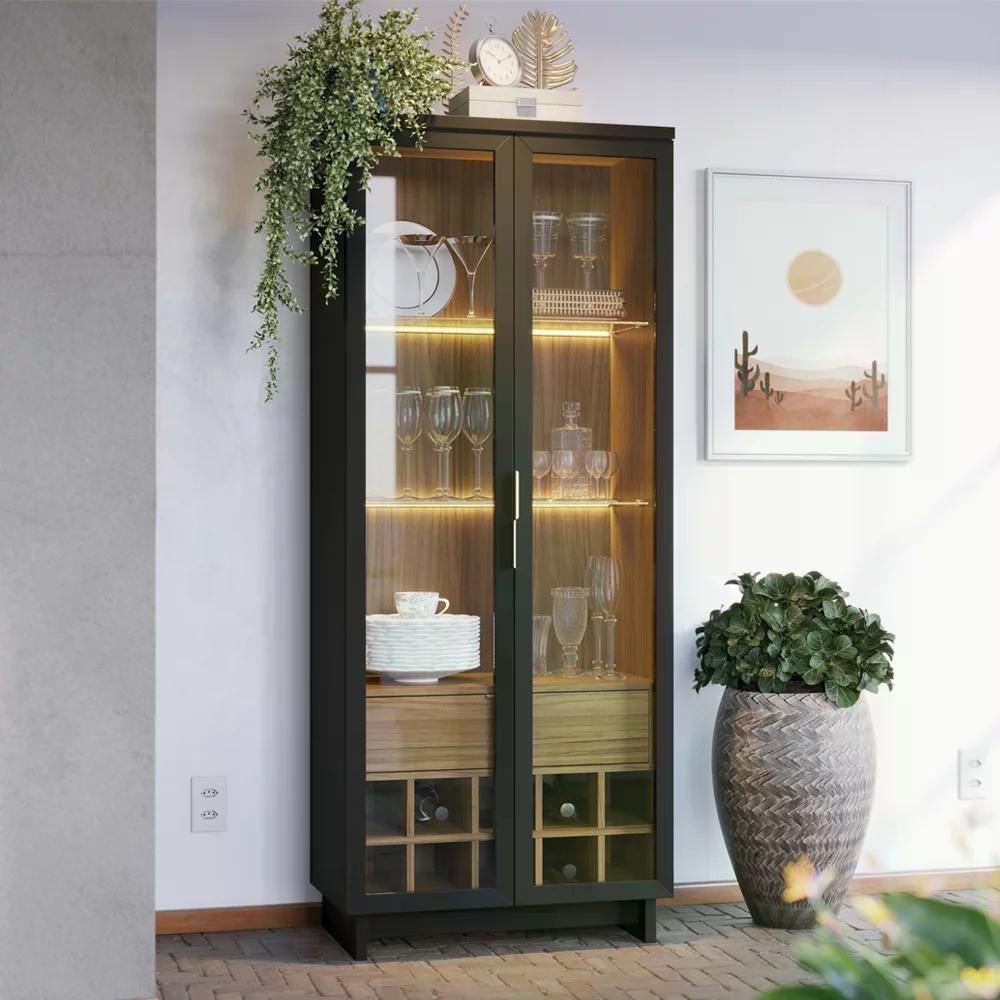 Miniatura Cristaleira 2 Portas 1 Gaveta Preto Noce Milano Clb Preto No