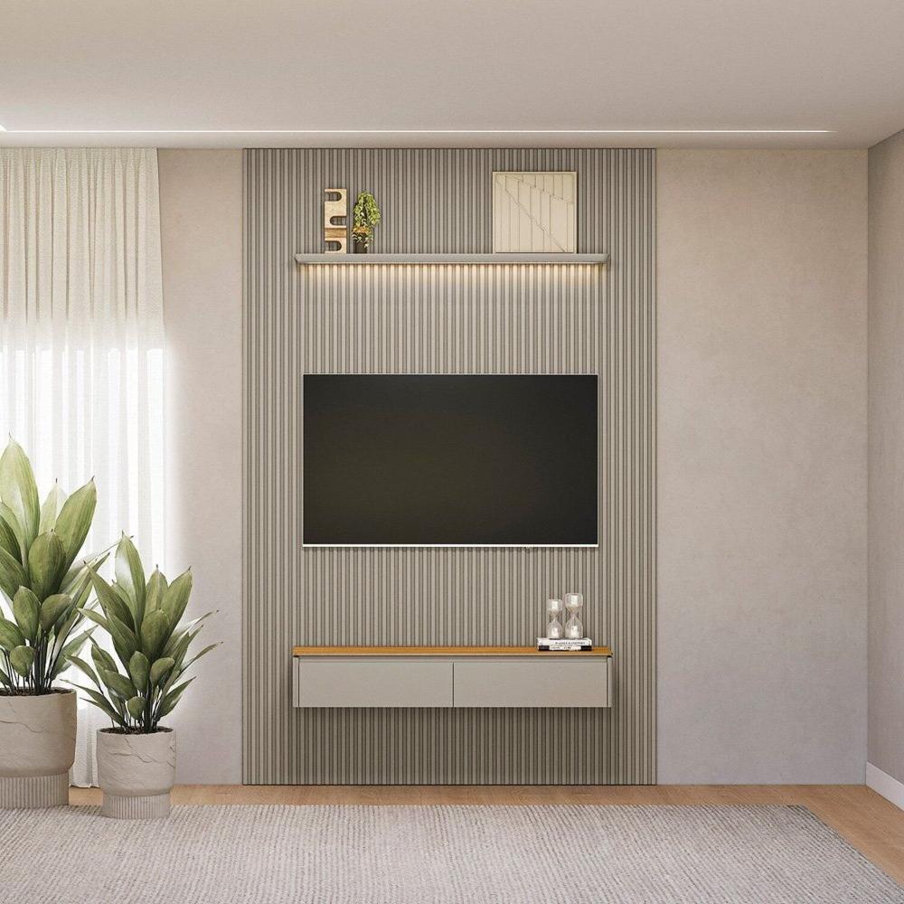 Miniatura Painel para Tv 75 Polegadas com Led Ripado Modular Tauari / Gris Fosco