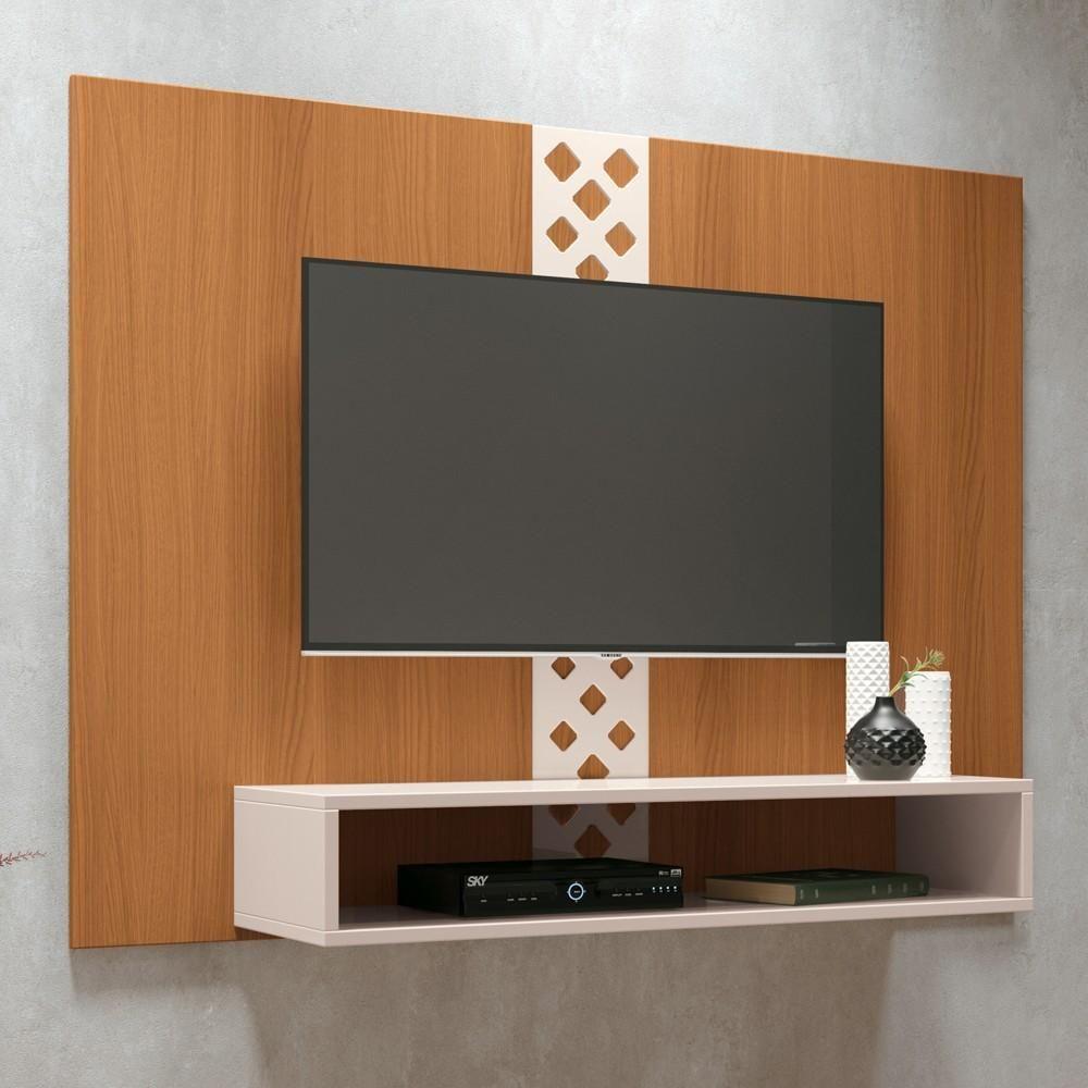 Miniatura Painel Tv 47 Pol 120cm Suspenso Com Nicho Form Off/cinamomo - Hb Móveis