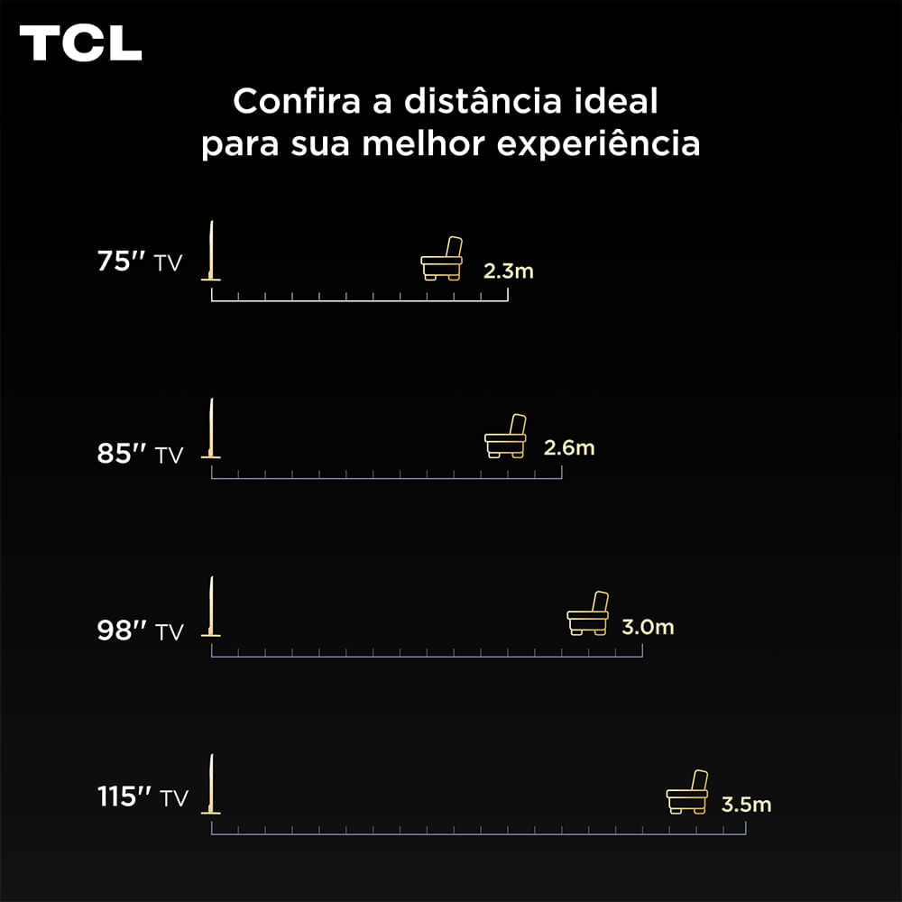 Smart TV 4K TCL QD-Mini LED 75” Polegadas com HDMI 2.1, Dolby Vision IQ, Subwoofer, 144Hz VRR e Wi-Fi - 75C6K Bivolt
