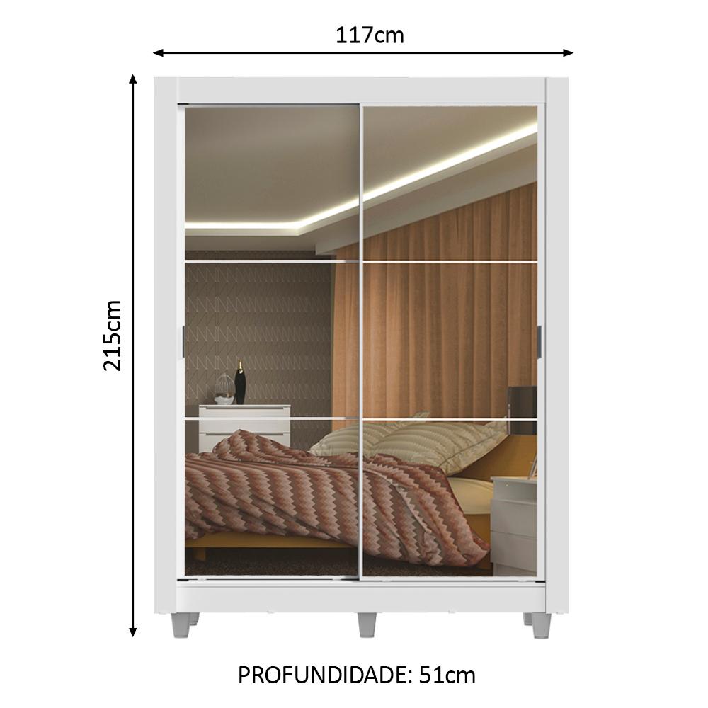 Miniatura Guarda-Roupa Solteiro Madesa Denver 2 Portas de Correr de Espelho com Pés - Branco Branco