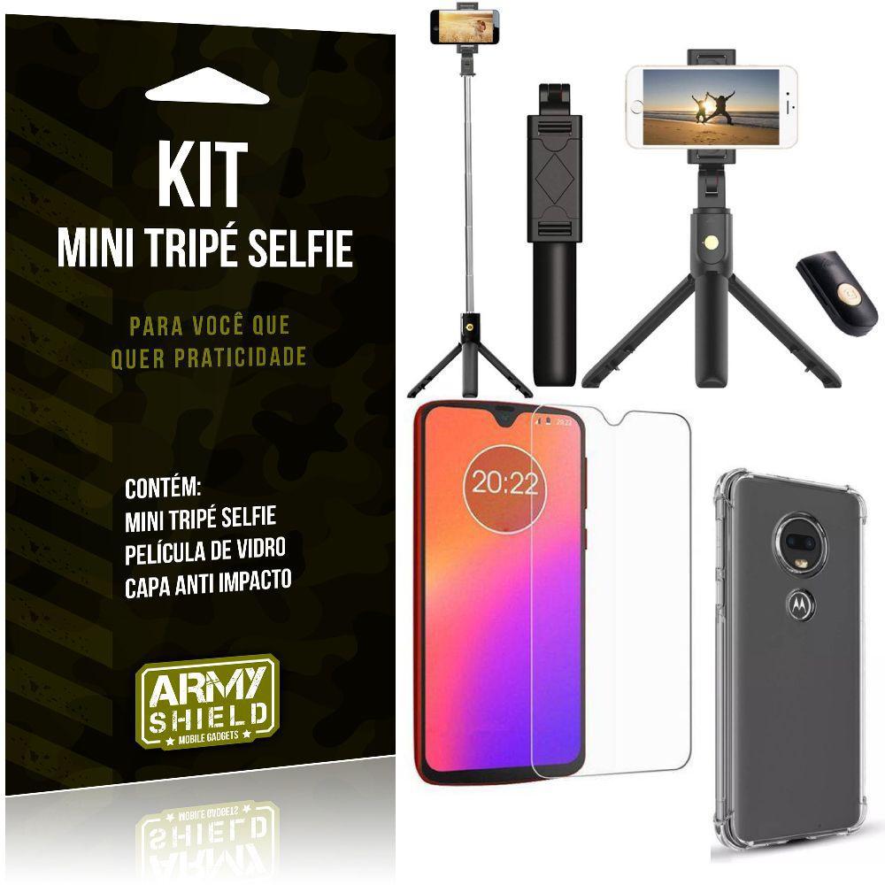 Miniatura Kit Mini Tripé Selfie Moto G7 Plus + Capa Anti + Película