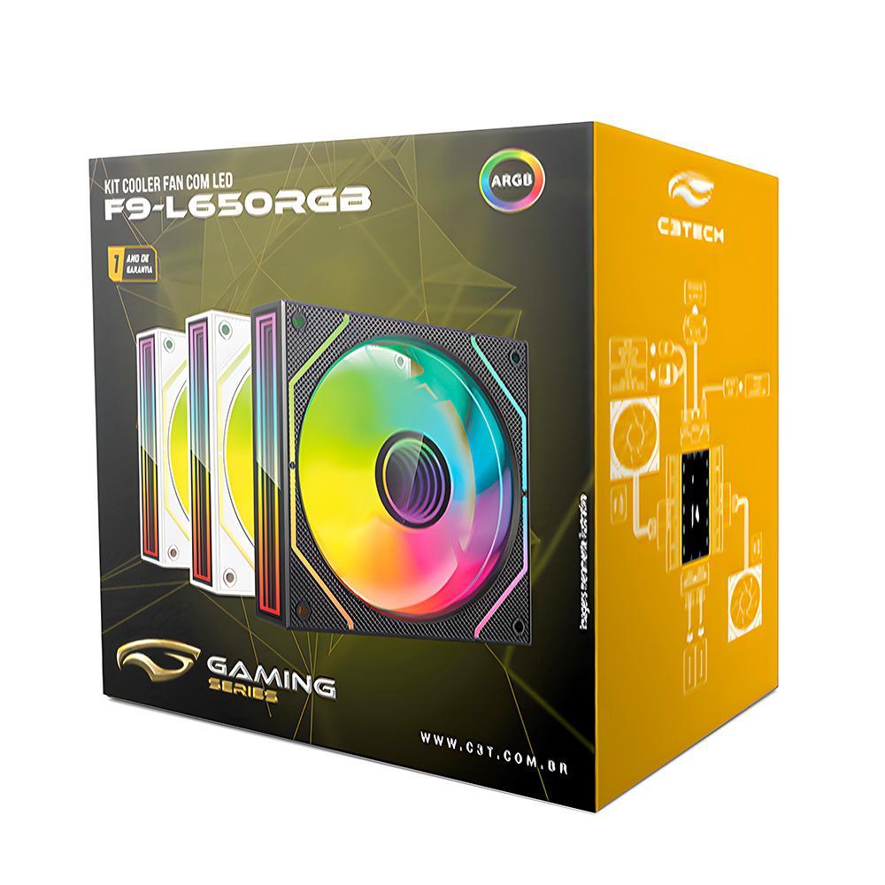 Miniatura Kit 3 Cooler Fan E Controladora Rgb, F9-L650Whrgb C3Tech