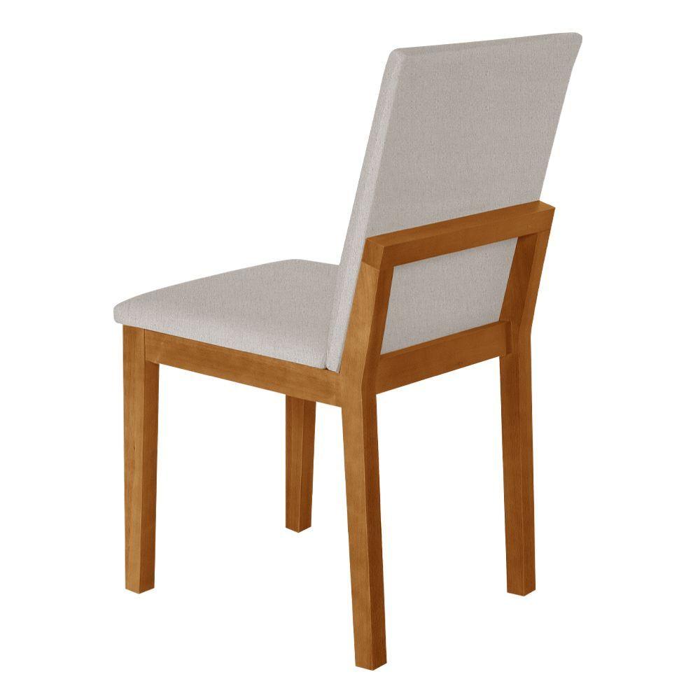 Miniatura Kit 4 Cadeiras De Jantar Pérola Estofado Liso Linho Bege Base Madeira Maciça Mel