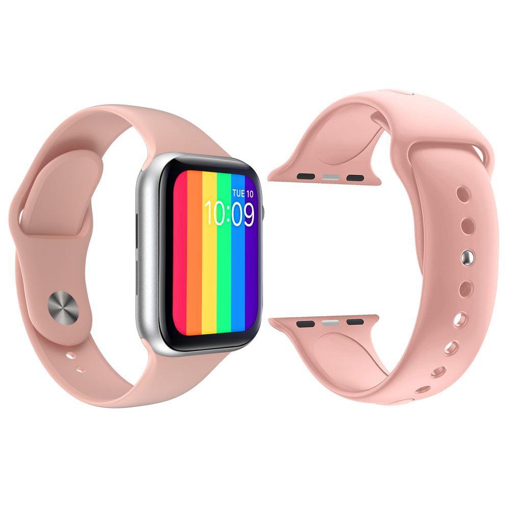 Miniatura Kit 1 Smartwatch Iwo12 Lite Rosa + 1 Pulseira Silicone Rosa