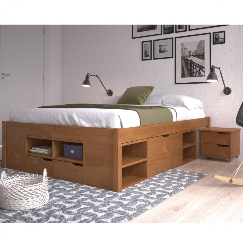 Miniatura Cama Queen Multifuncional Madeira Maciça 6 Gavetas Charme Inter Link Amendoa