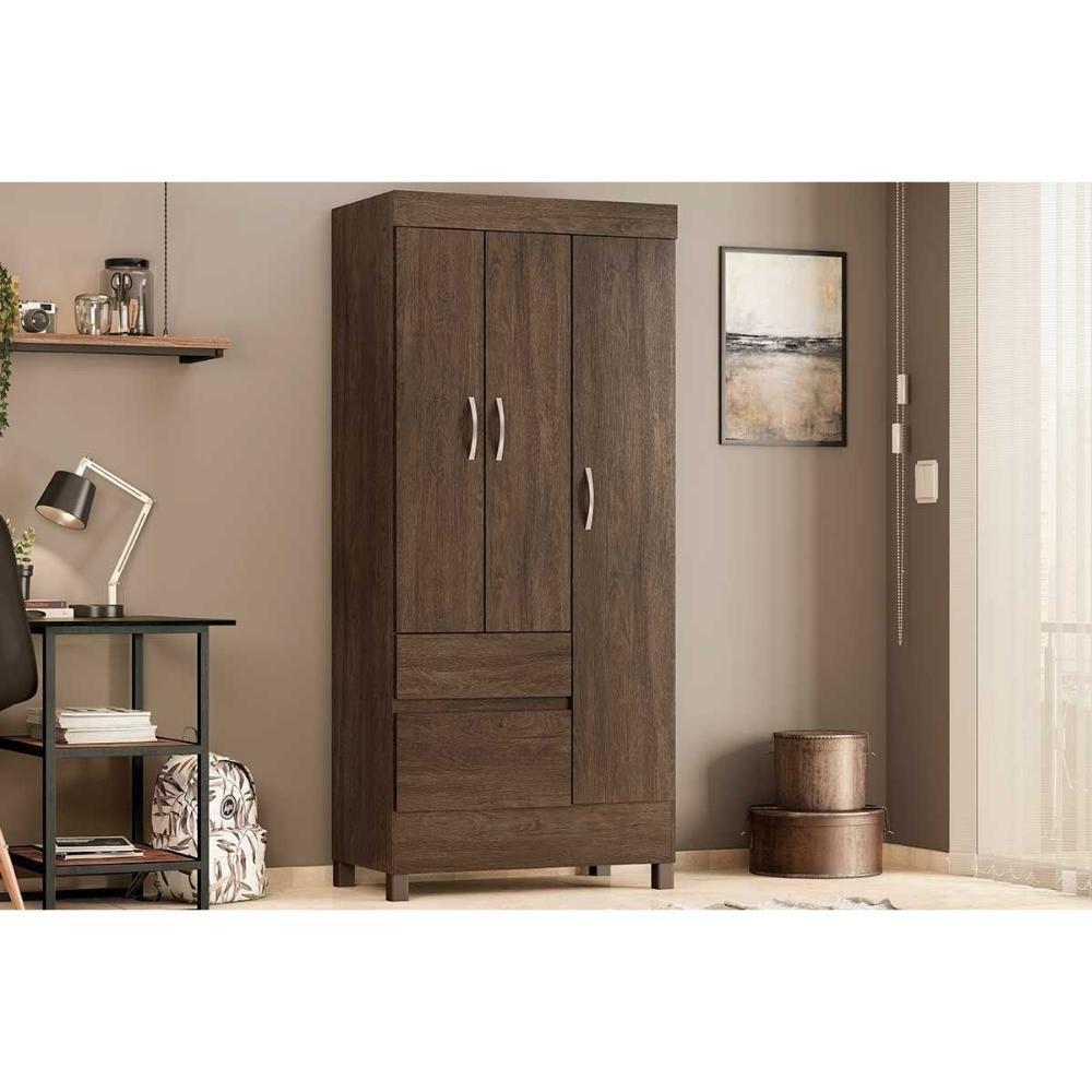 Miniatura Guarda Roupa 3 Portas E 2 Gavetas Wind Ébano - Demóbile