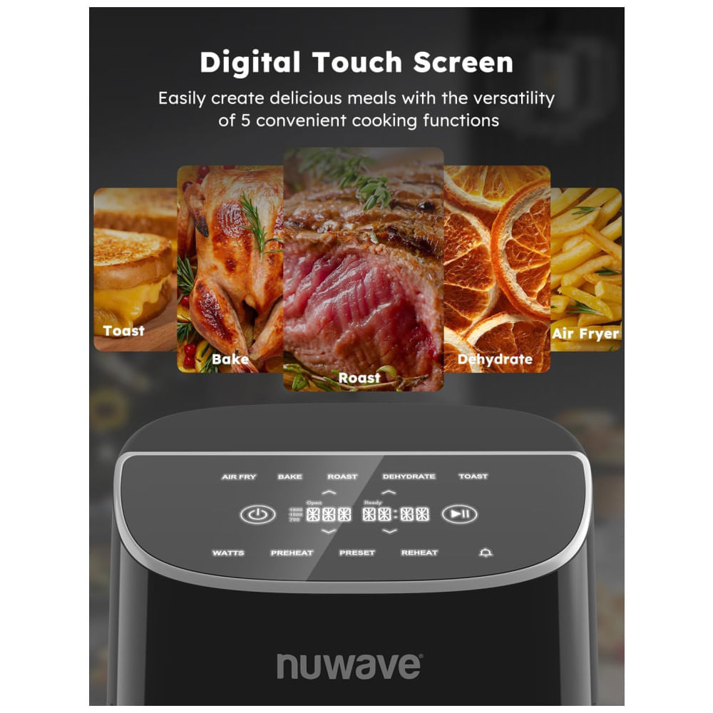 Miniatura Fritadeira Elétrica Air Fryer 7.5L com Tela Digital, Livre de PFAS, 100 Predefinições e 50 Memória, 110V 1800W, Nuwave, Preta 110v
