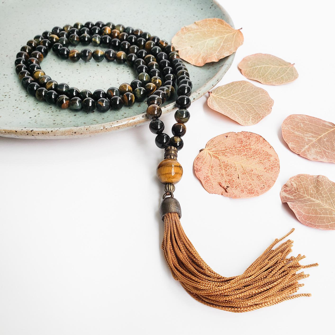 Miniatura Japamala De Olho De Falcão Rosário De Orações Budismo Mantra