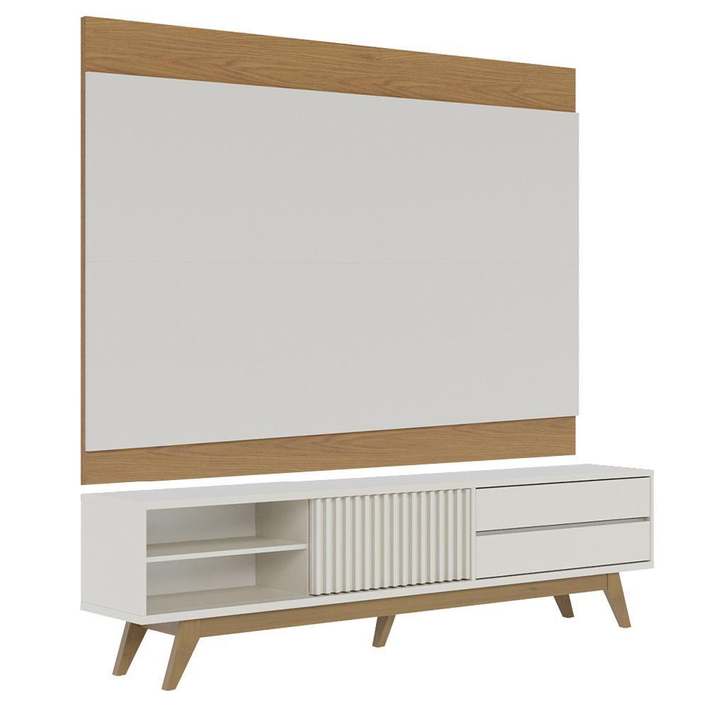 Miniatura Painel Para Tv 75 Pol Chile E Rack Bancada Itália C05 Off White Matte/freijó - Mpozenato