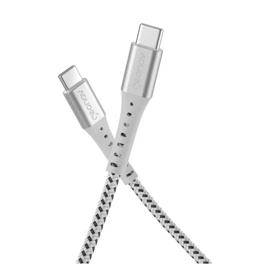 Cabo USB-C Para USB-C Em Nylon Trançado Geonav 1,2m Branco