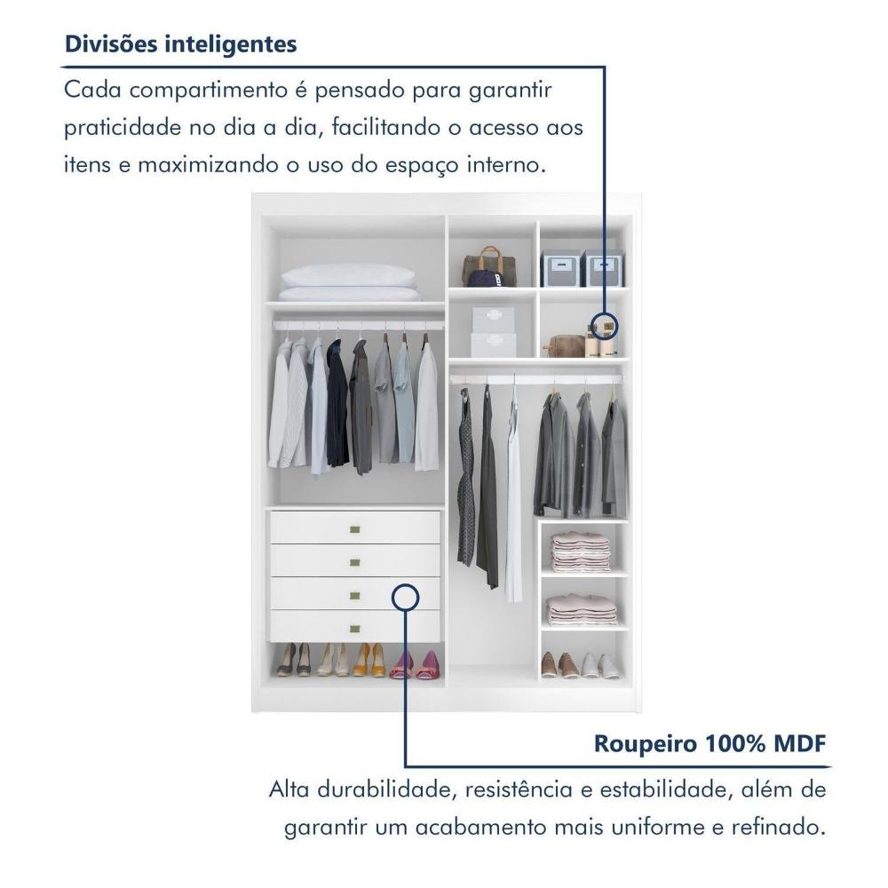 Guarda-roupa Casal 2 Portas de Correr 100% Mdf Branco