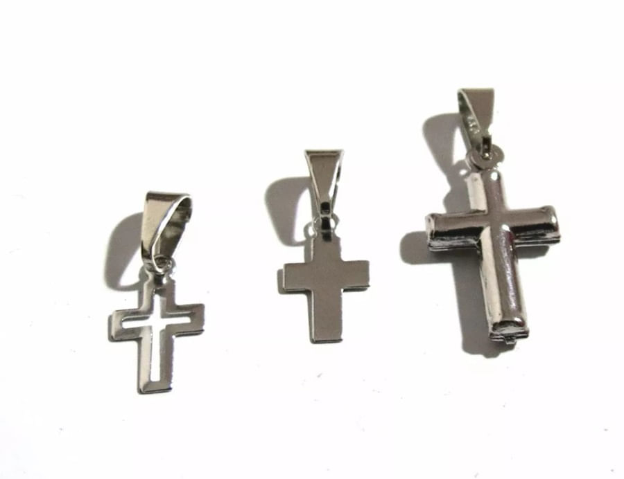Miniatura Kit 3 Pingentes Crucifixo Religioso Aço Inox.