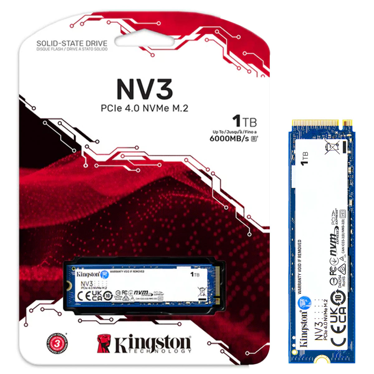 Miniatura SSD 1TB Kingston NV3, M.2 2280, NVMe PCIe 4.0 x4, Leitura 6000MB/s, Gravação 4000MB/s - SNV3S/1000G