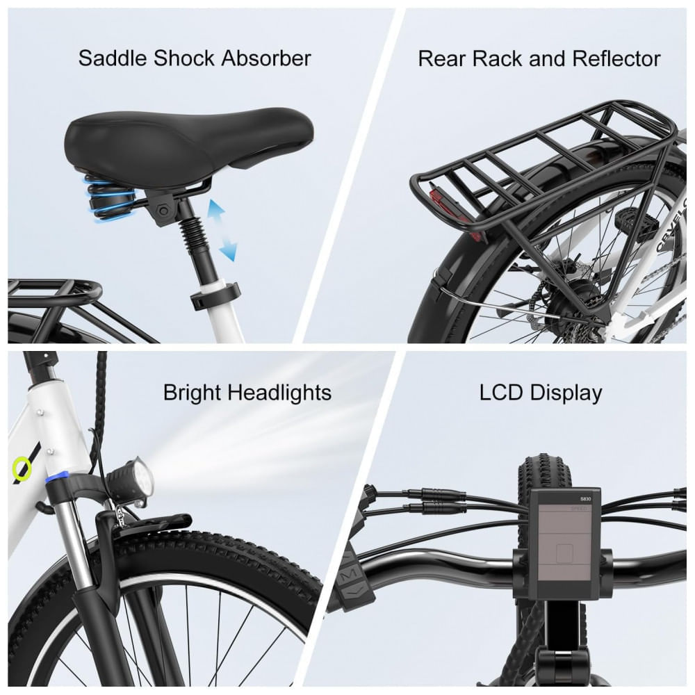 Miniatura Bicicleta Elétrica 1000 Peak para Adultos, Autonomia de até 80 Quilômetros com Bateria Removível, E-bike de 26'' com 7 Velocidades para Praia, Neve e
