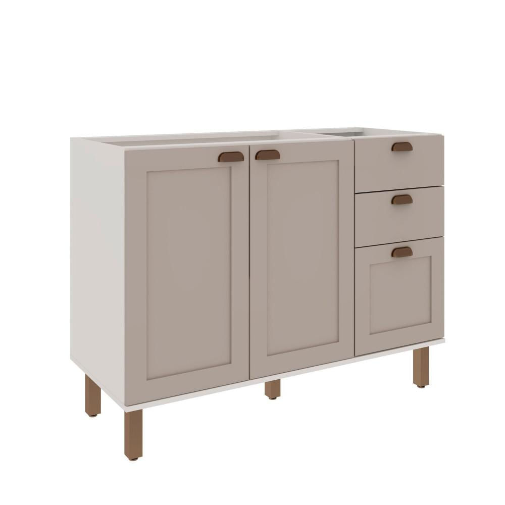 Cozinha Modulada com Cristaleira e Balcão para Cooktop e Tampos Impermeáveis 100% Mdf Iluminata Branco/Fendi