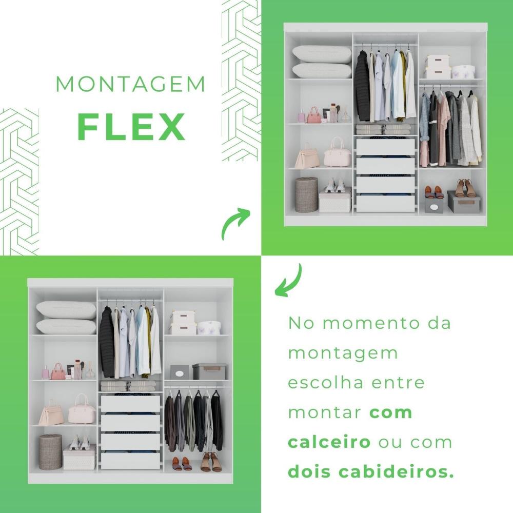 Guarda-roupa 4 Gavetas 6 Portas com Espelho Lisboa Branco