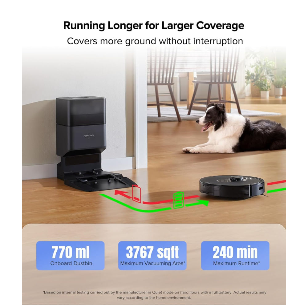 Miniatura Aspirador Robô Roborock Q5 Max+ com Estação de Autoesvaziamento, 5500 Pa, Escova DuoRoller, Limpeza sem as Mãos por até 7 Semanas, Navegação